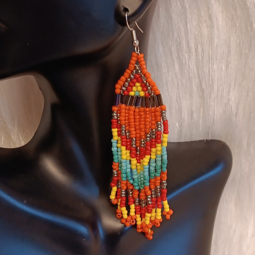 Multi Colored Beaded Dangle Earrings - image 2